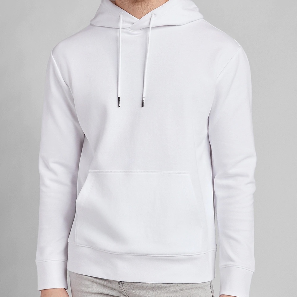 EXPRESS Solid Double Knit Relaxed Hoodie - WHITE - Picture 1 of 6